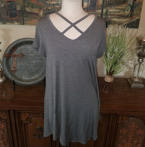 Criss Cross Grey Top - Picture 2 of 2